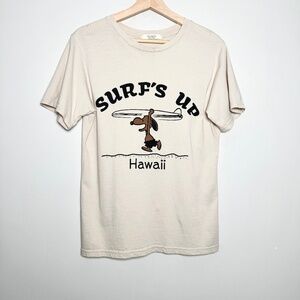 Rare Neutral Snoopy Surf Hawaii Cotton Blend Tee Sz Small